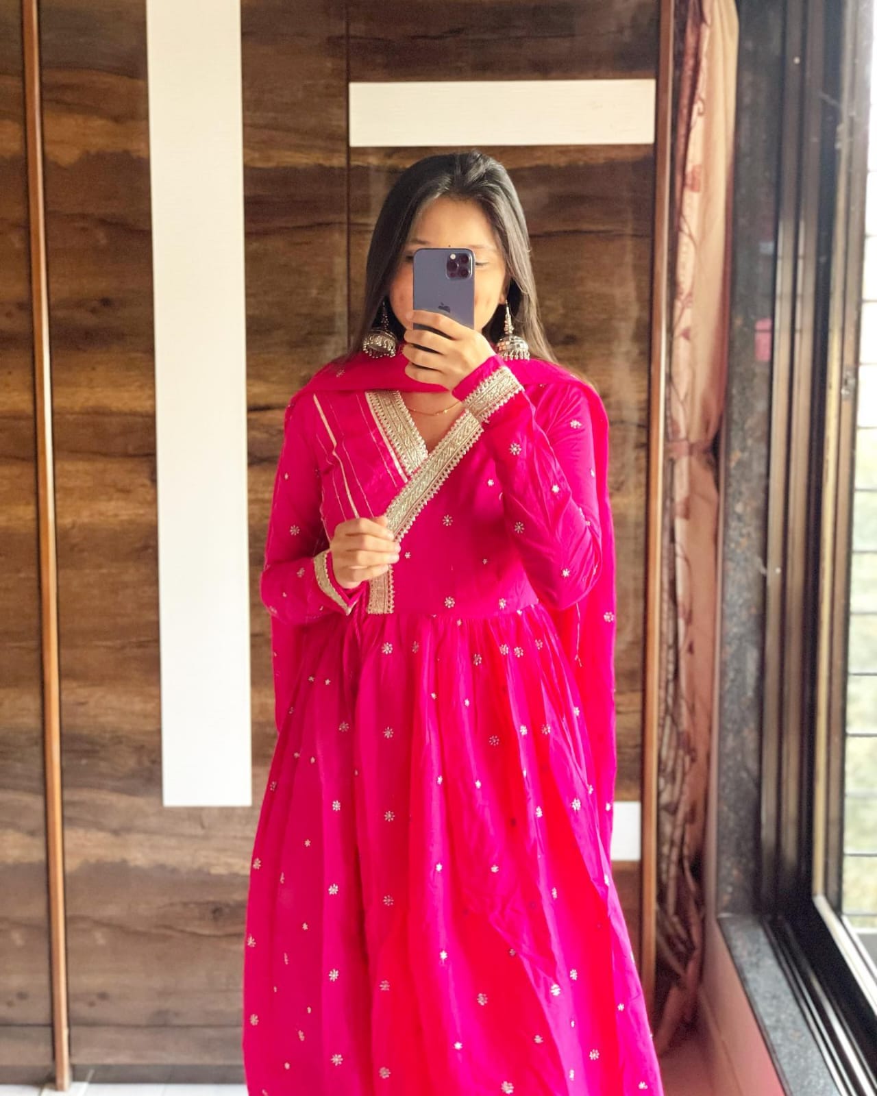 Malmal Pink anarkali Suit(Set of 3) - Craftystyles