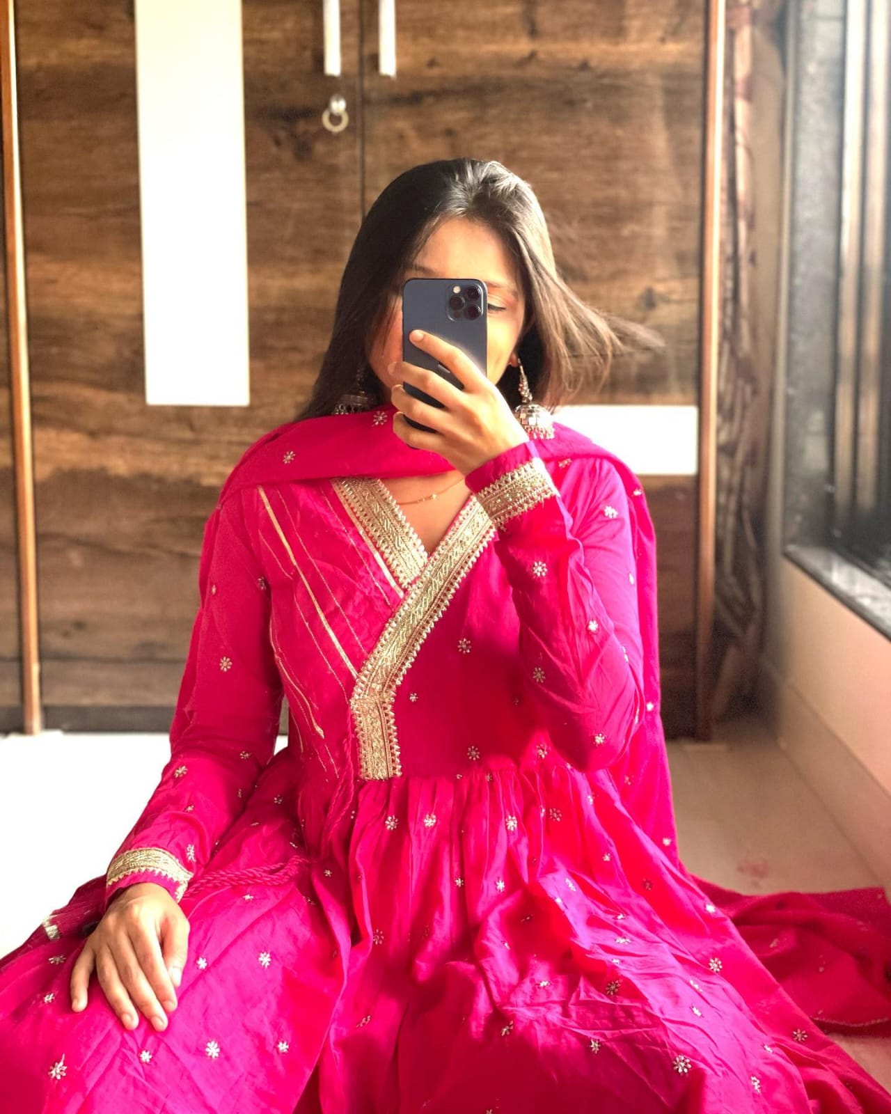 Malmal Pink anarkali Suit(Set of 3) - Craftystyles