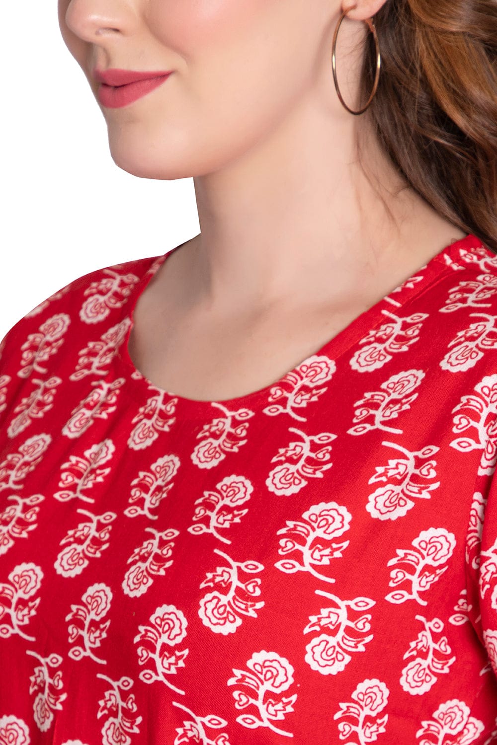 Red Hand Block Printed Anarkali Suit - Craftystyles
