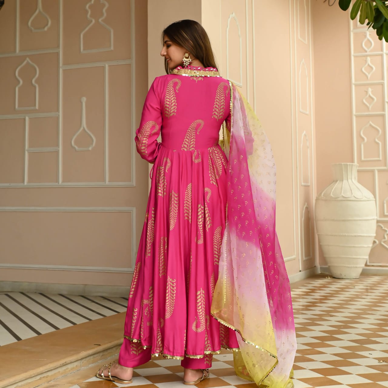 REYON Pink Naira cut Red Suit(Set of 3) - Craftystyles