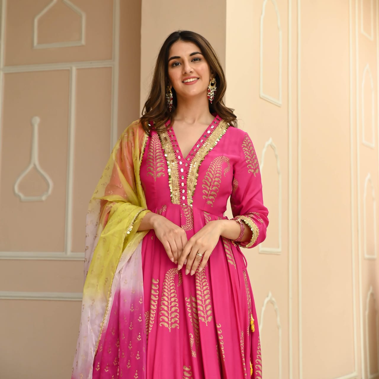 REYON Pink Naira cut Red Suit(Set of 3) - Craftystyles