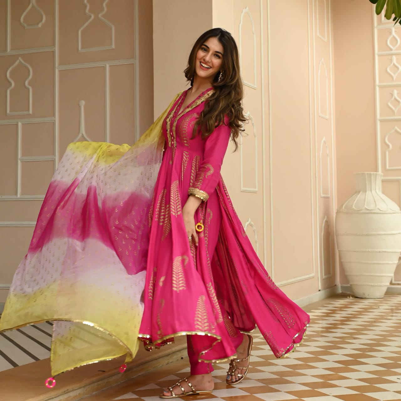 REYON Pink Naira cut Red Suit(Set of 3) - Craftystyles