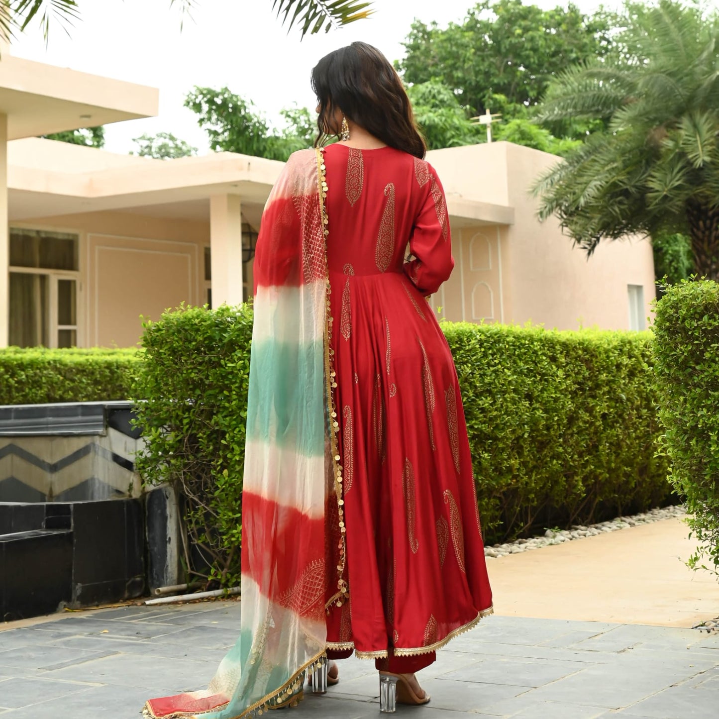 REYON Red anarkali Suit(Set of 3) - Craftystyles