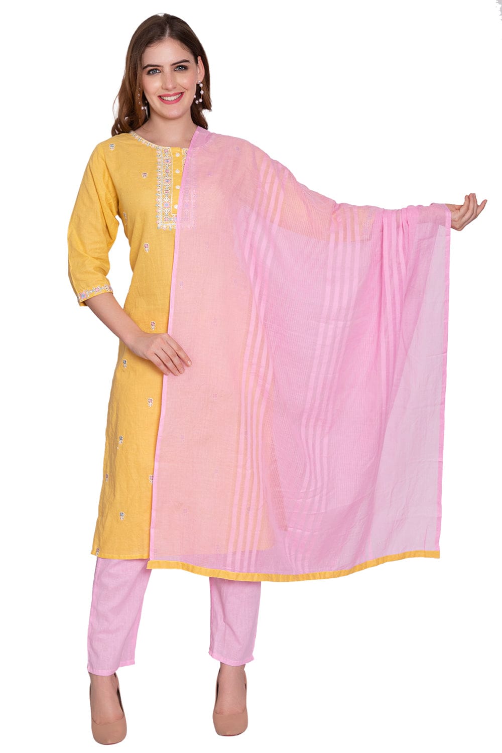 Yellow & Pink Glamarous Ready To Wear Suit Set - Craftystyles