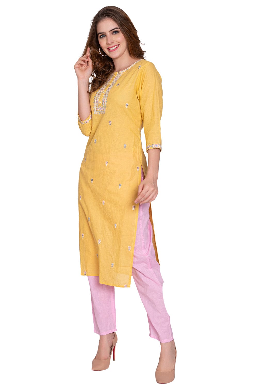 Yellow & Pink Glamarous Ready To Wear Suit Set - Craftystyles