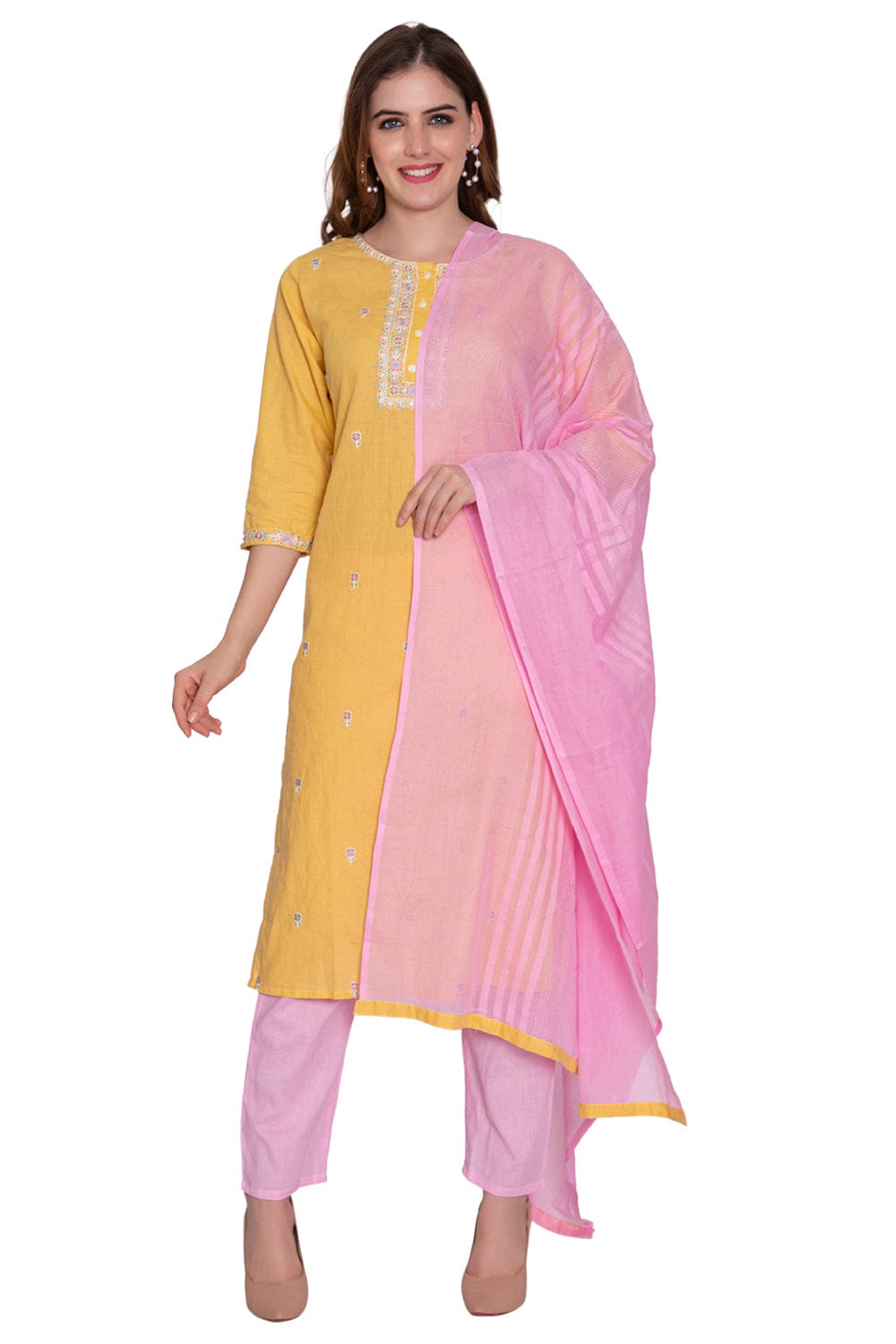 Yellow & Pink Glamarous Ready To Wear Suit Set - Craftystyles