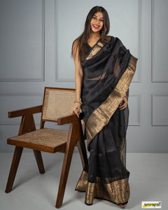 Black Kora Organza Noor soft silk - AbirabyBeena