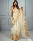 Cream Kora Organza Noor soft silk - AbirabyBeena