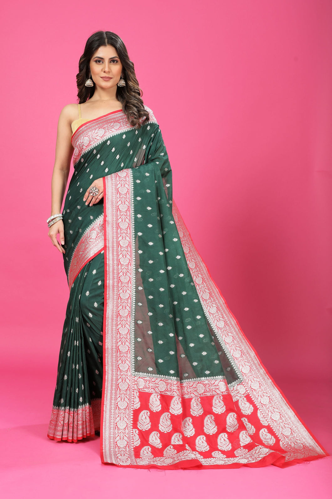 Green-Red Katan Georgette Silk