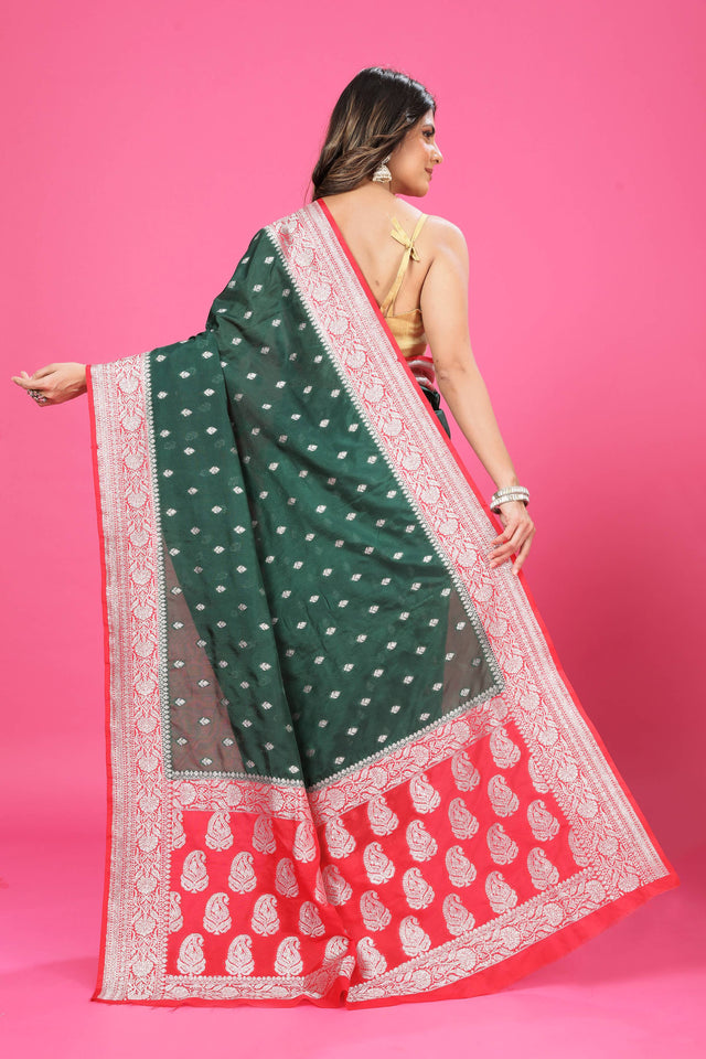 Green-Red Katan Georgette Silk