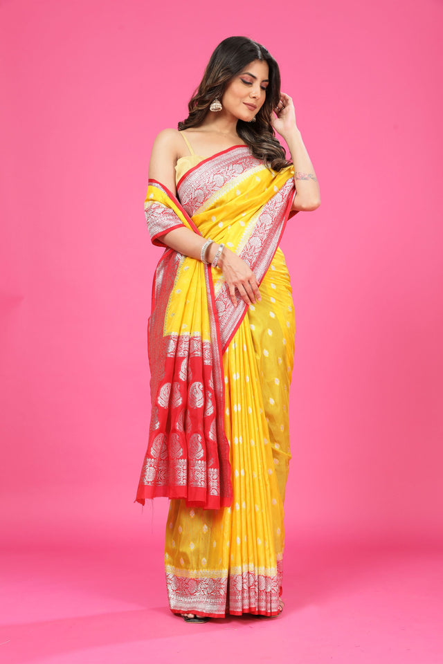 Yellow-Red Katan Georgette Silk