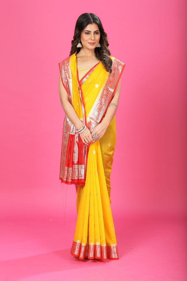 Yellow Banaras Chiffon Silk