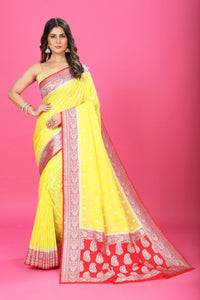 Lemon Yellow-Red Katan Georgette Silk