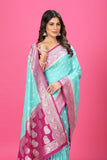 Sky Blue - magenta Katan Georgette Silk