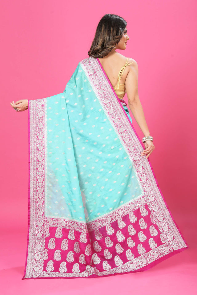 Sky Blue - magenta Katan Georgette Silk