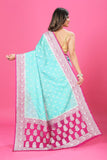 Sky Blue - magenta Katan Georgette Silk