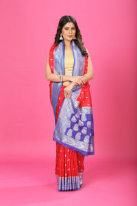 Red - Blue Katan Georgette Silk