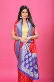 Red - Blue Katan Georgette Silk
