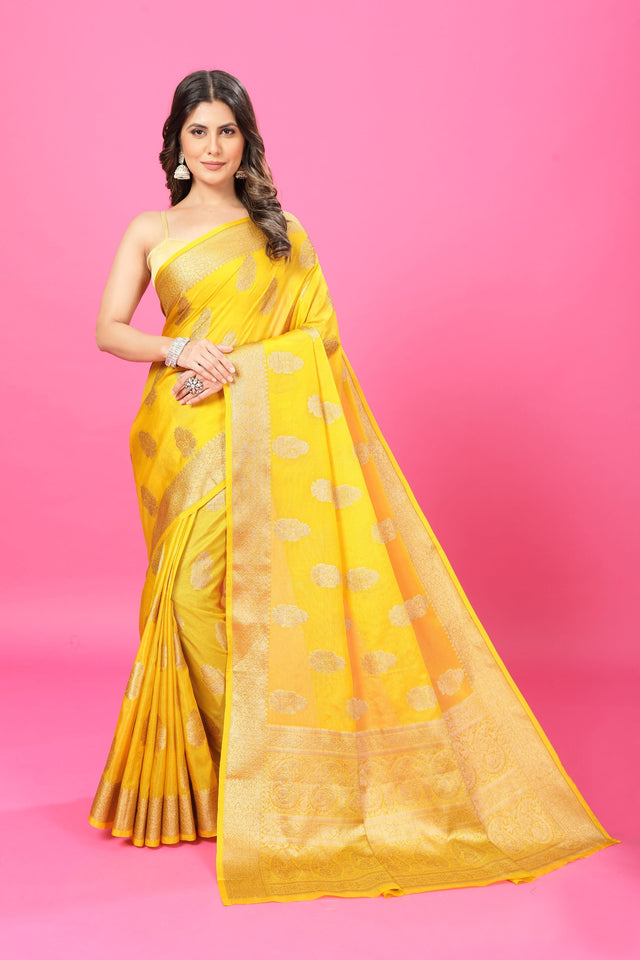 Yellow Banaras Crepe Silk - Heena