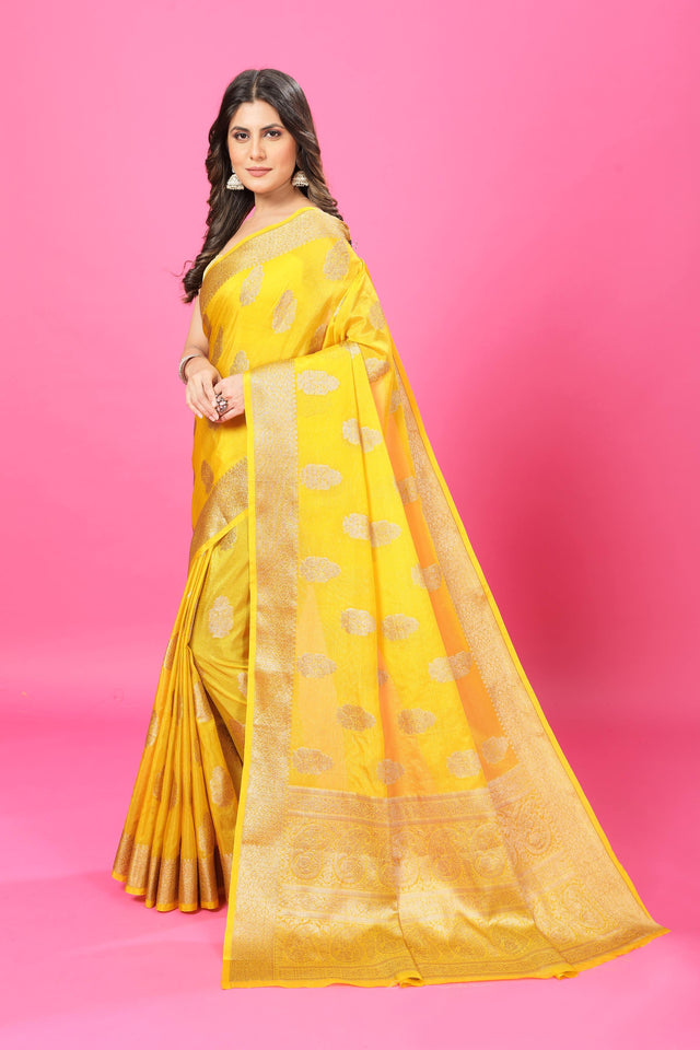 Yellow Banaras Crepe Silk - Heena