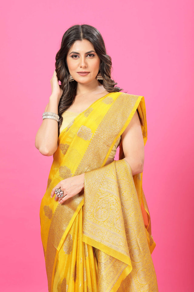 Yellow Banaras Crepe Silk - Heena