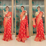 Red Butta Banaras Crepe silk - AbirabyBeena