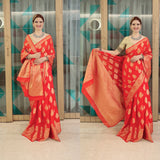 Red Butta Banaras Crepe silk - AbirabyBeena