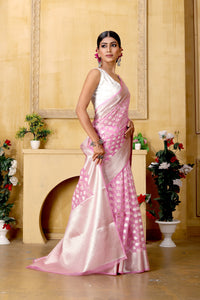 Light Pink Banaras Kora Organza silk - AbirabyBeena