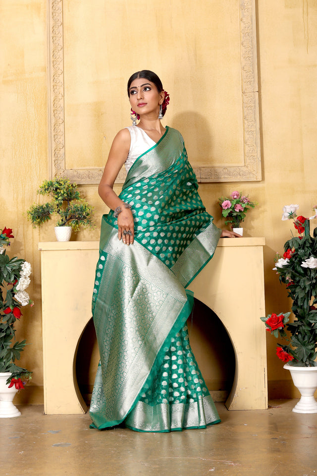 Sea Green Banaras Kora Organza silk - AbirabyBeena