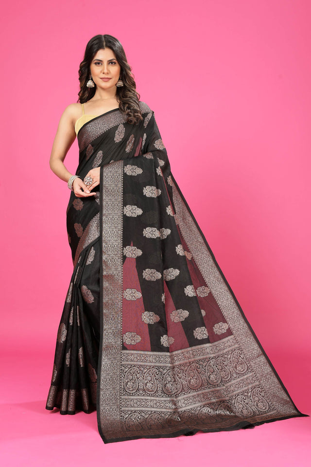 Black Banaras Crepe Silk - Heena
