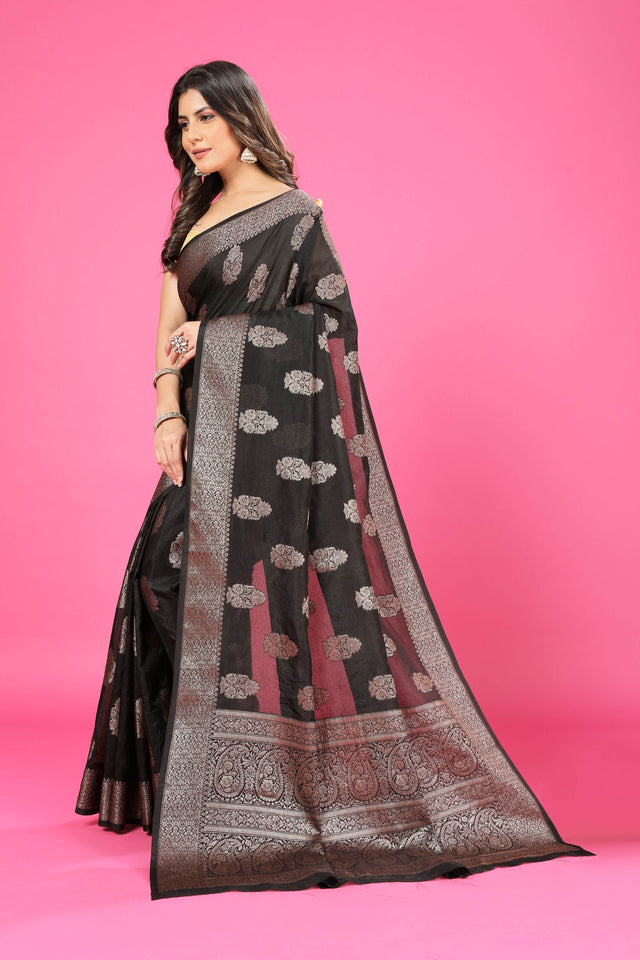 Black Banaras Crepe Silk - Heena