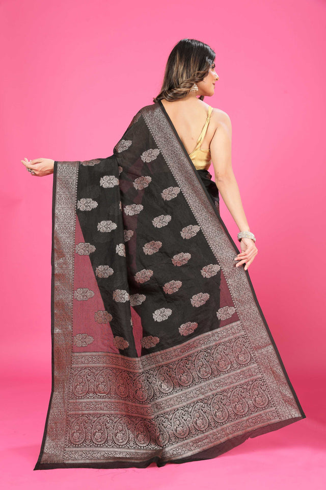 Black Banaras Crepe Silk - Heena