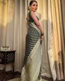 Bottle Green Banaras butti Soft Georgette silk