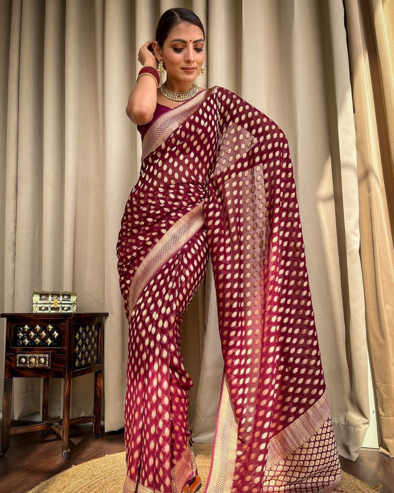 Maroon Banaras butti Soft Georgette silk