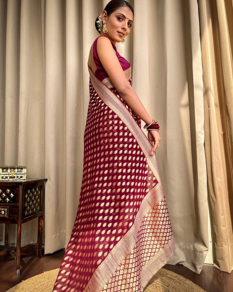 Maroon Banaras butti Soft Georgette silk