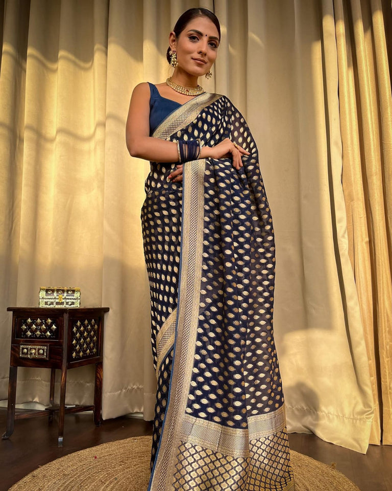Navi Blue Banaras butti Soft Georgette silk