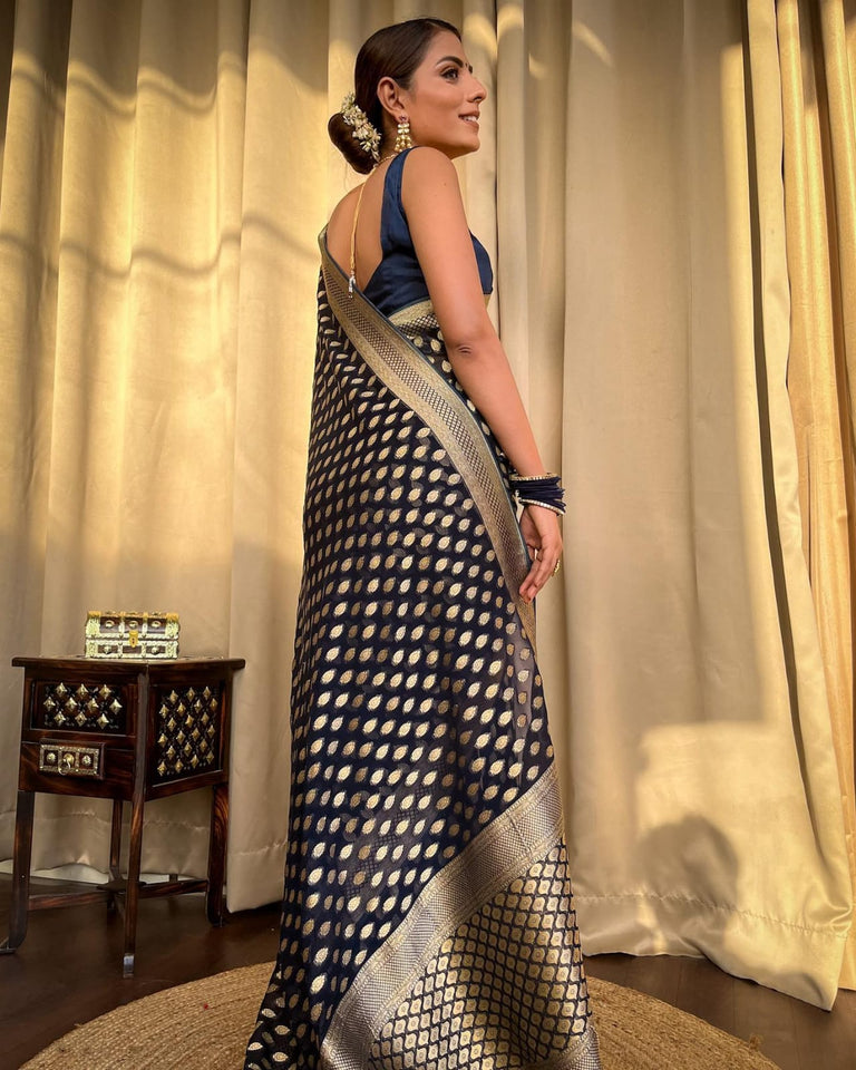 Navi Blue Banaras butti Soft Georgette silk