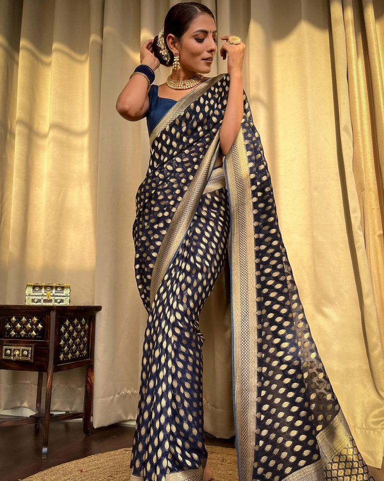 Navi Blue Banaras butti Soft Georgette silk