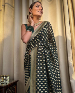 Bottle Green Banaras butti Soft Georgette silk