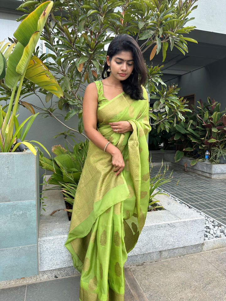 Parrot Green Banaras Crepe Silk - Nethra