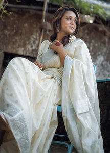 Cream Banaras Soft Georgette silk - AbirabyBeena