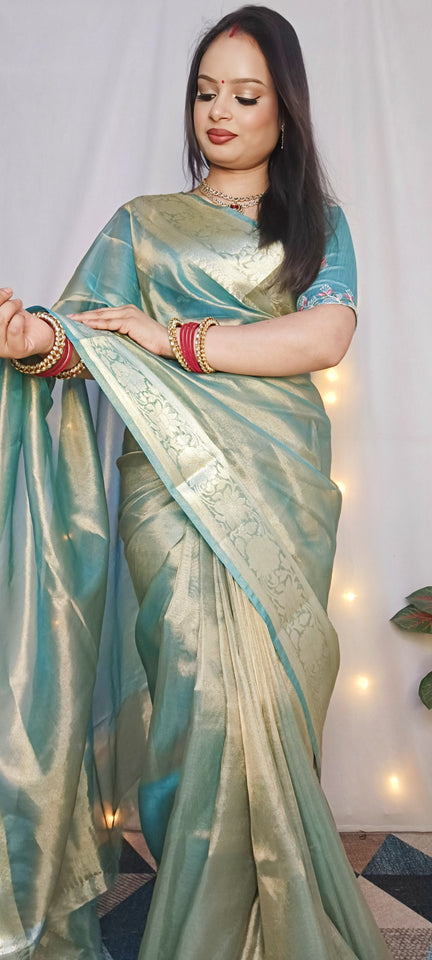 Malaika Arora TISSUE silk Saree - Turquoise