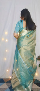 Malaika Arora TISSUE silk Saree - Turquoise