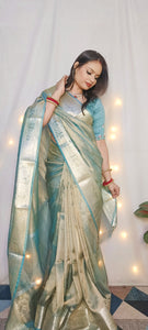 Malaika Arora TISSUE silk Saree - Turquoise