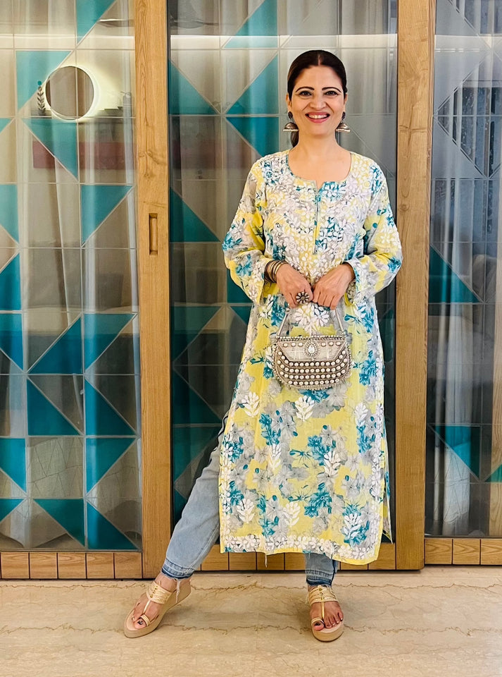 Sky Blue Rayon Hastakarigari Chikankari Kurta