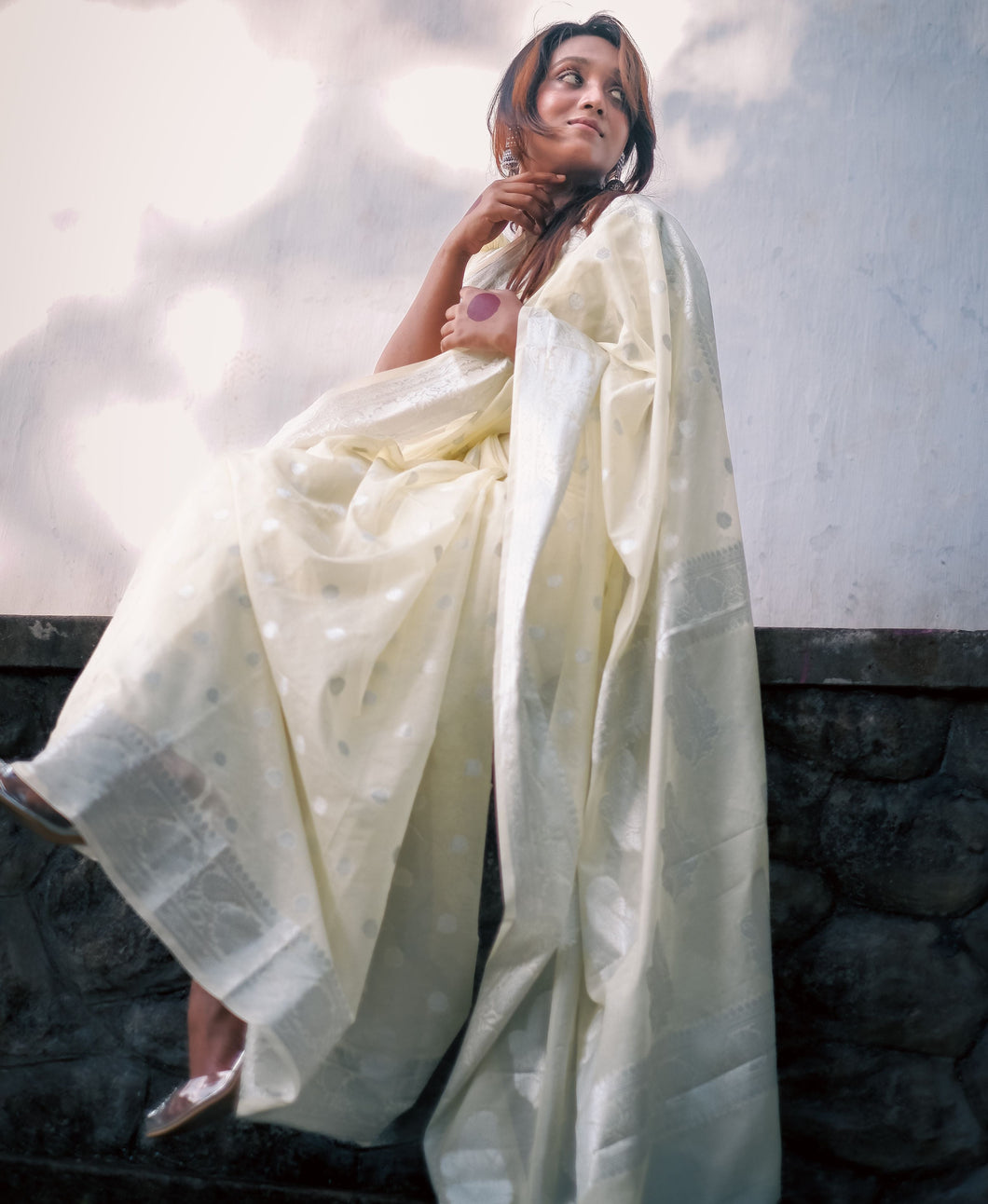 Cream Banaras Soft Georgette silk - AbirabyBeena