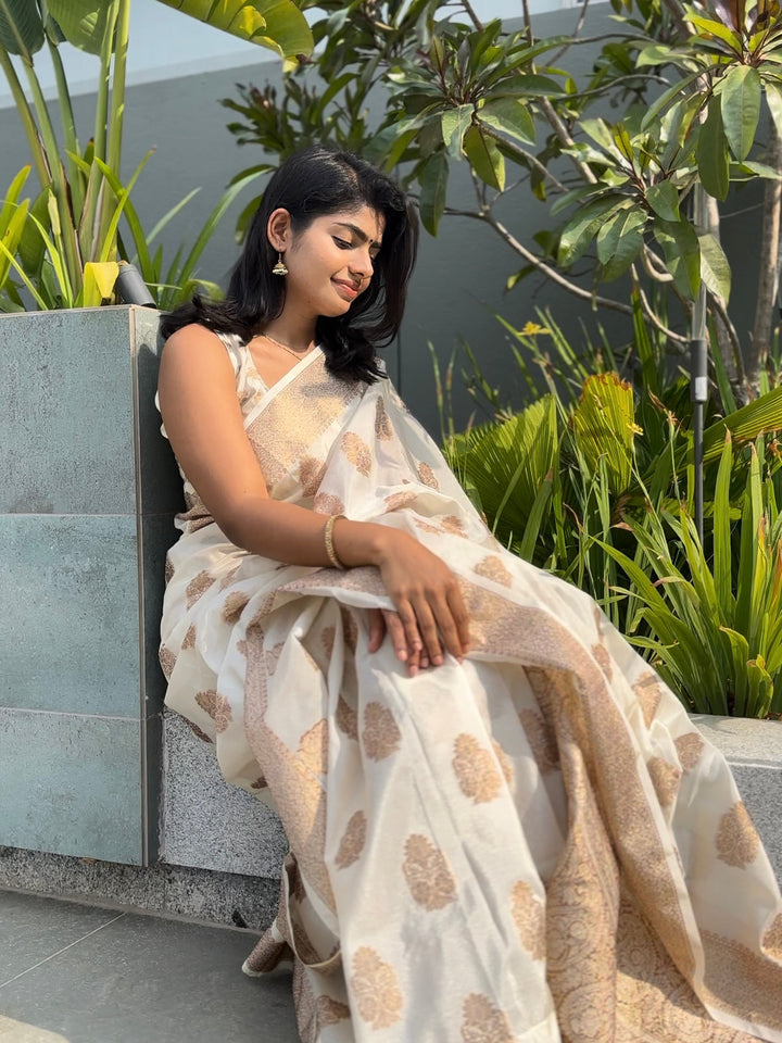 Cream Banaras Crepe Silk - Heena