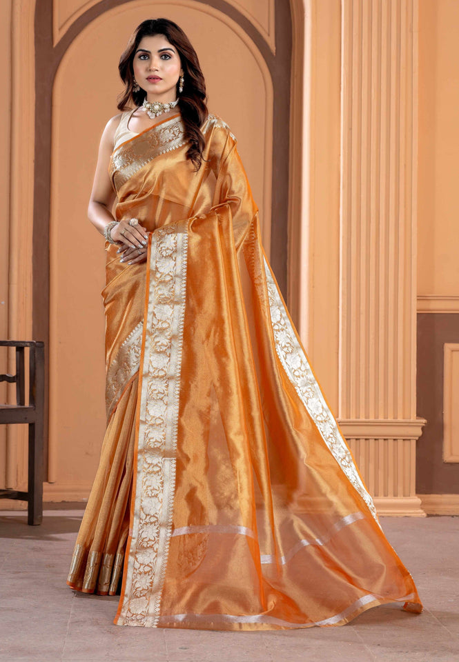 Malaika Arora TISSUE silk Saree - Orange