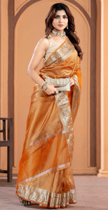 Malaika Arora TISSUE silk Saree - Orange
