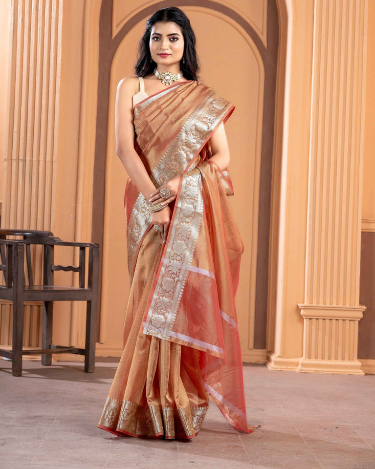 Malaika Arora TISSUE silk Saree - Coper